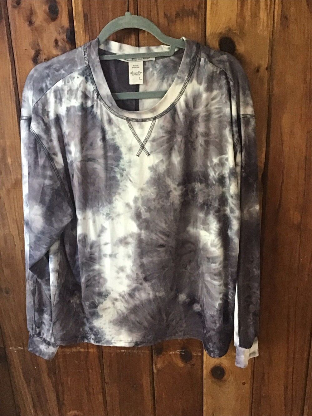 American Rag Cie Top Sz L Black Tie Dye Long Sleeve T Shirt Graphic Tee